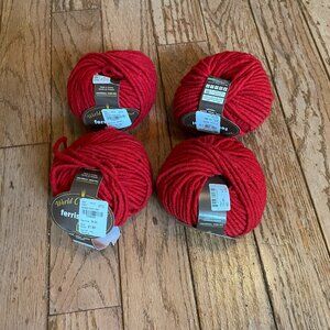 4 Balls World Class Stash Ferris Wool Yarn - Color Red - 52 yds. ea.